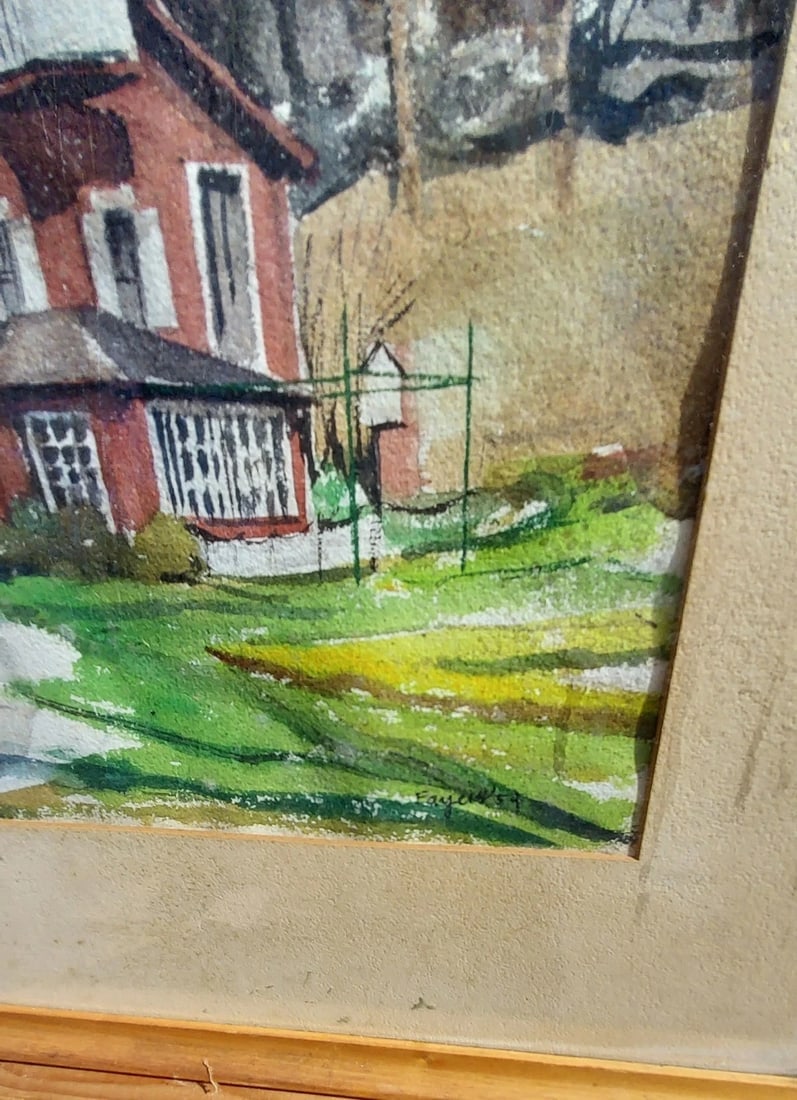 Watercolor painting farmhouse in woods great colors 11 x 15" 1940 Fayers - 3