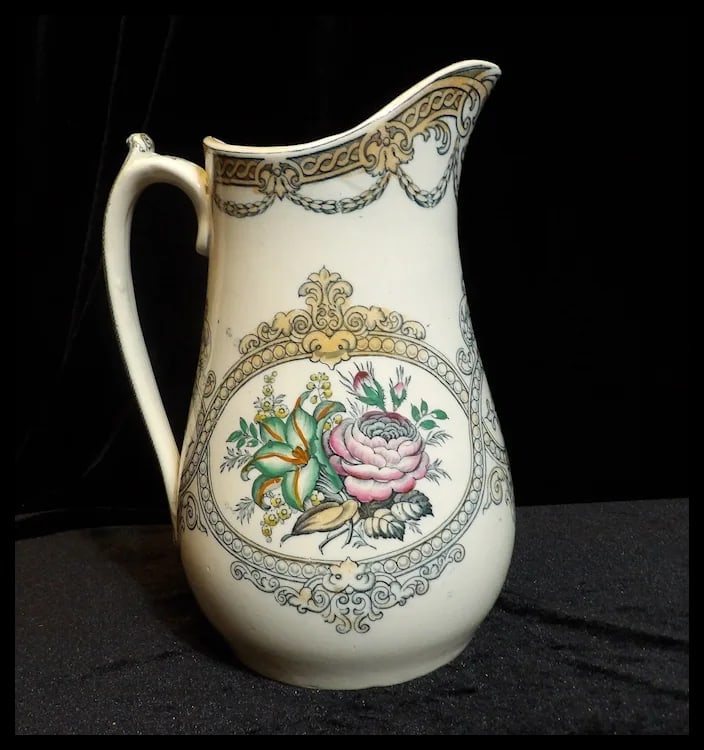 Antique Beech and Hancock Pitcher in Peru Pattern Circa 1860 - 2