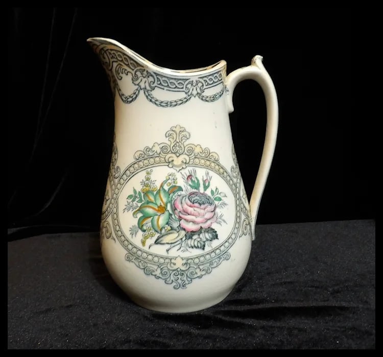 Antique Beech and Hancock Pitcher in Peru Pattern Circa 1860 - 4
