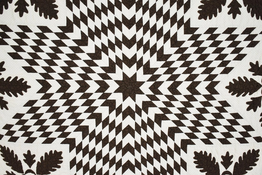 Vintage Lone Star & Oak Leaf Applique Quilt - 2