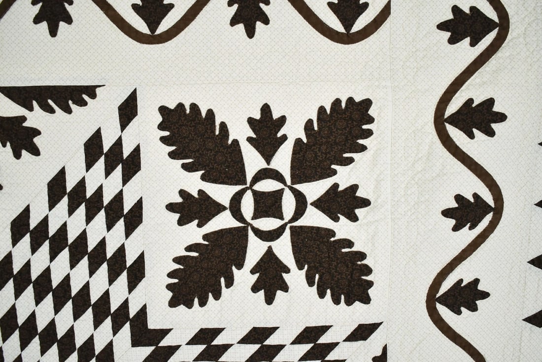 Vintage Lone Star & Oak Leaf Applique Quilt - 3