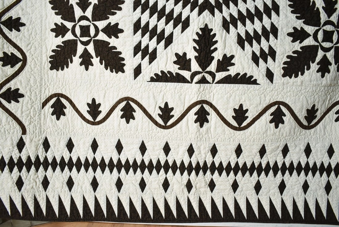 Vintage Lone Star & Oak Leaf Applique Quilt - 8