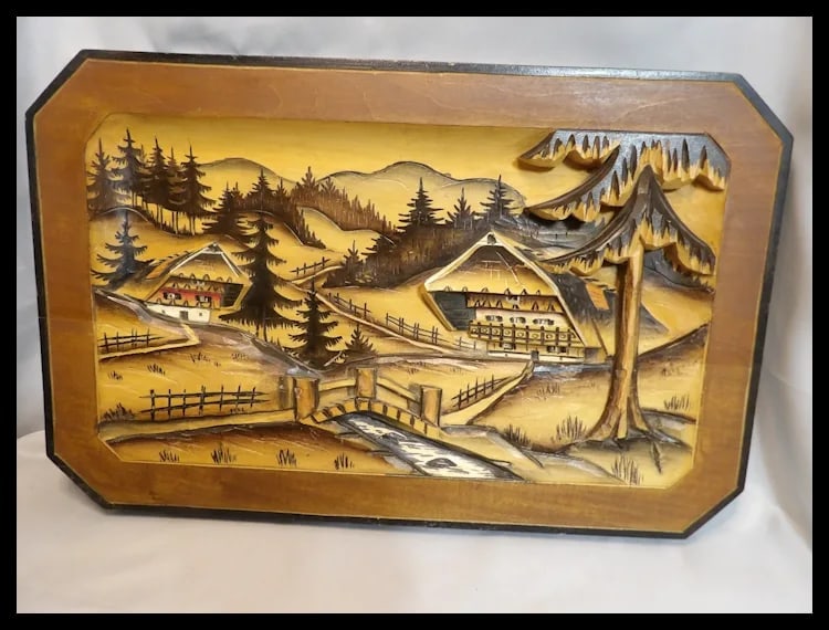Mid Century Hand Carved German Wood Chalet Scene - 2