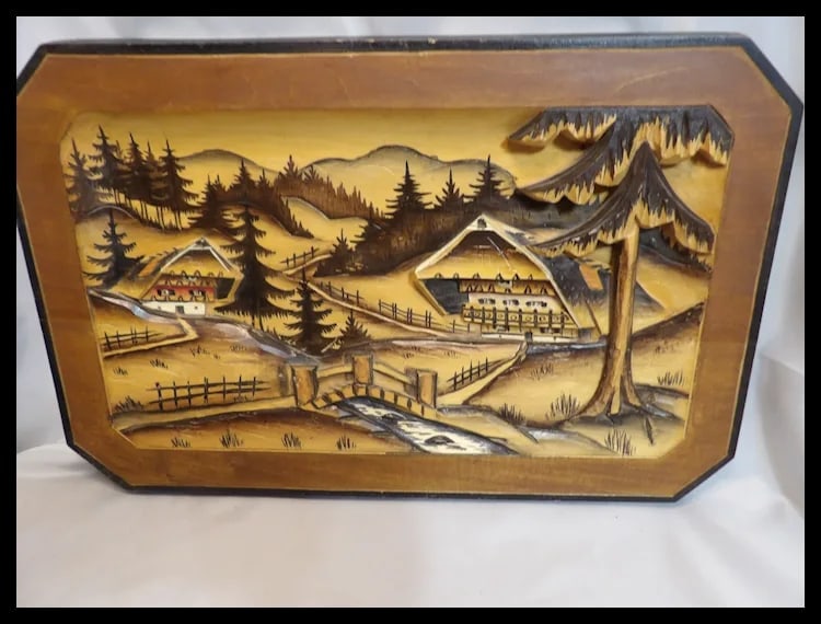 Mid Century Hand Carved German Wood Chalet Scene - 3
