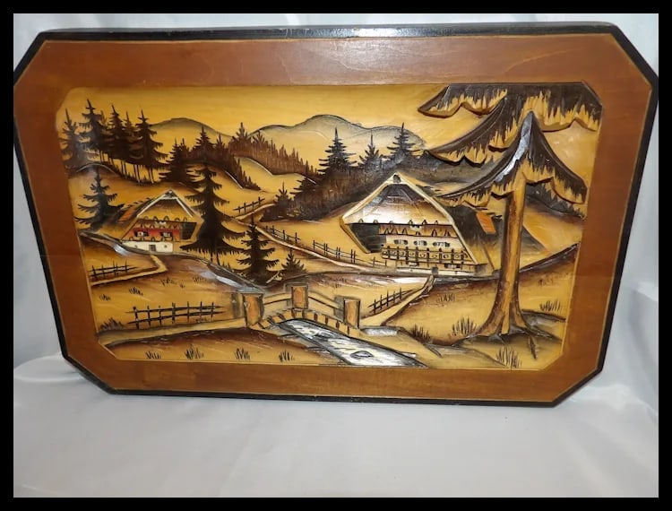 Mid Century Hand Carved German Wood Chalet Scene - 4