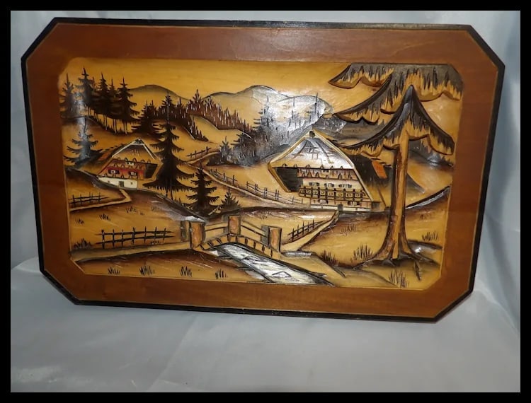 Mid Century Hand Carved German Wood Chalet Scene - 5
