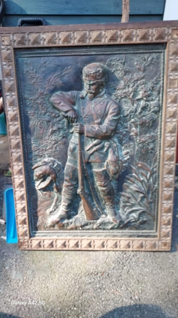 Artist Sculpture Ernst Herter Wall Plaque (1846-1917) Copper Hunter Dog 33 X 44 - 7