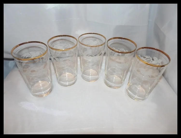 1940’s Bartlett Collins 5 Frosted Grapevine 16 oz. Ice Tea Glasses - 3