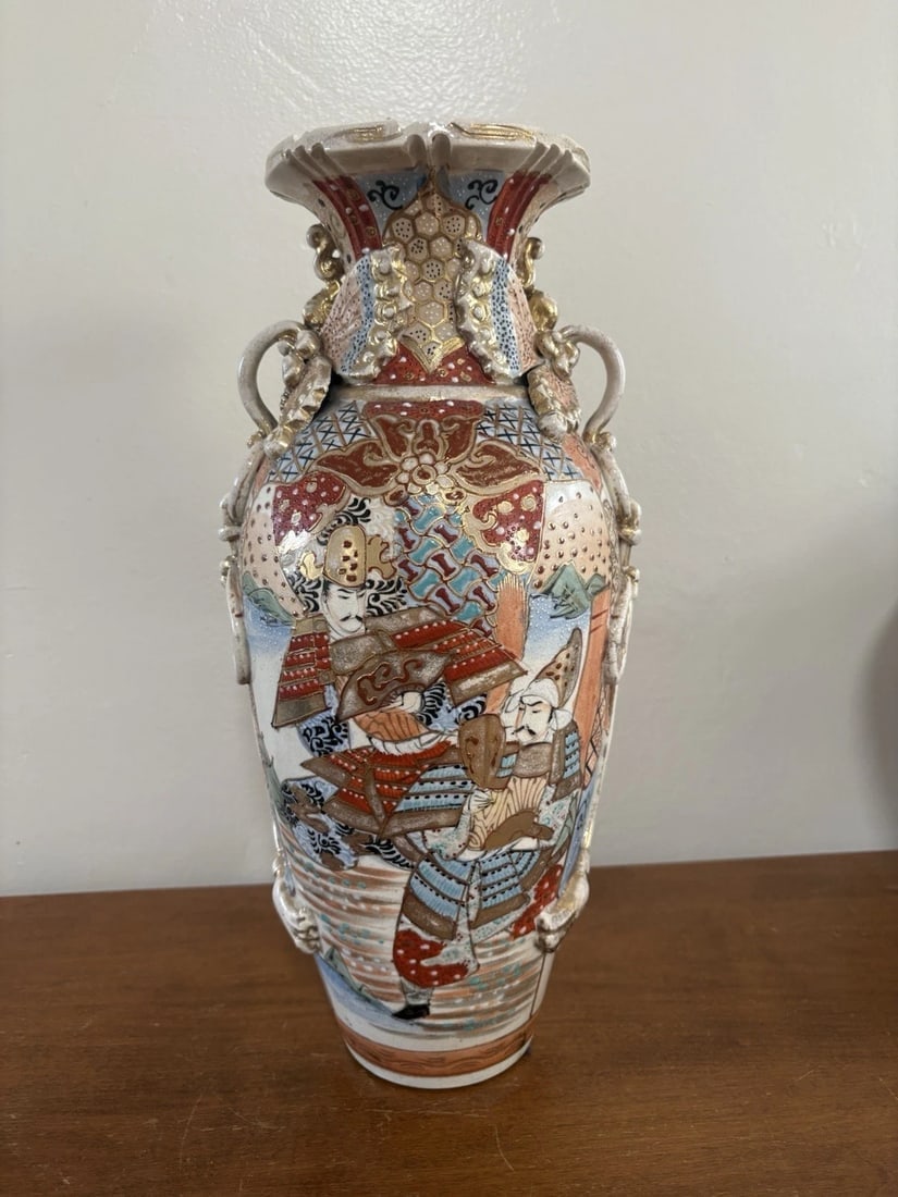 14 5/8” Pr Japanese Satsuma Vases - 2