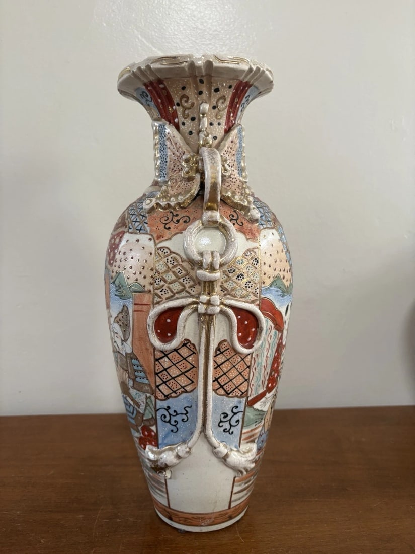 14 5/8” Pr Japanese Satsuma Vases - 3