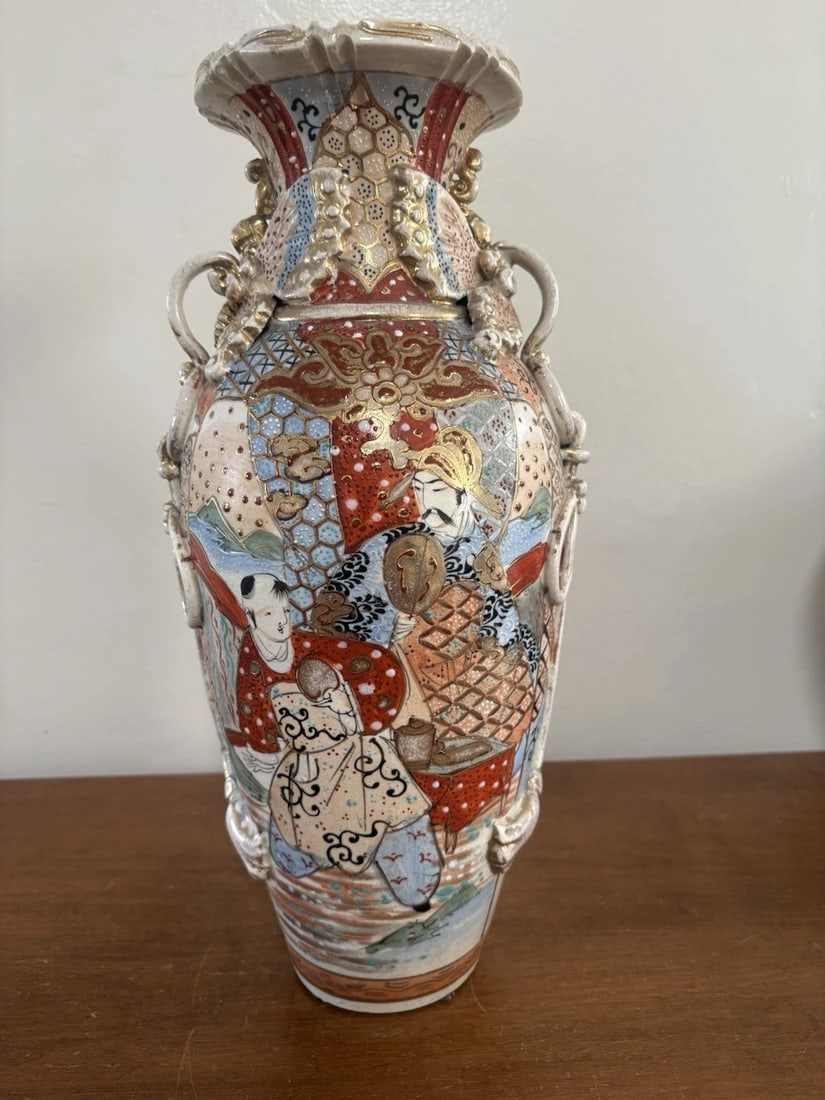 14 5/8” Pr Japanese Satsuma Vases - 4