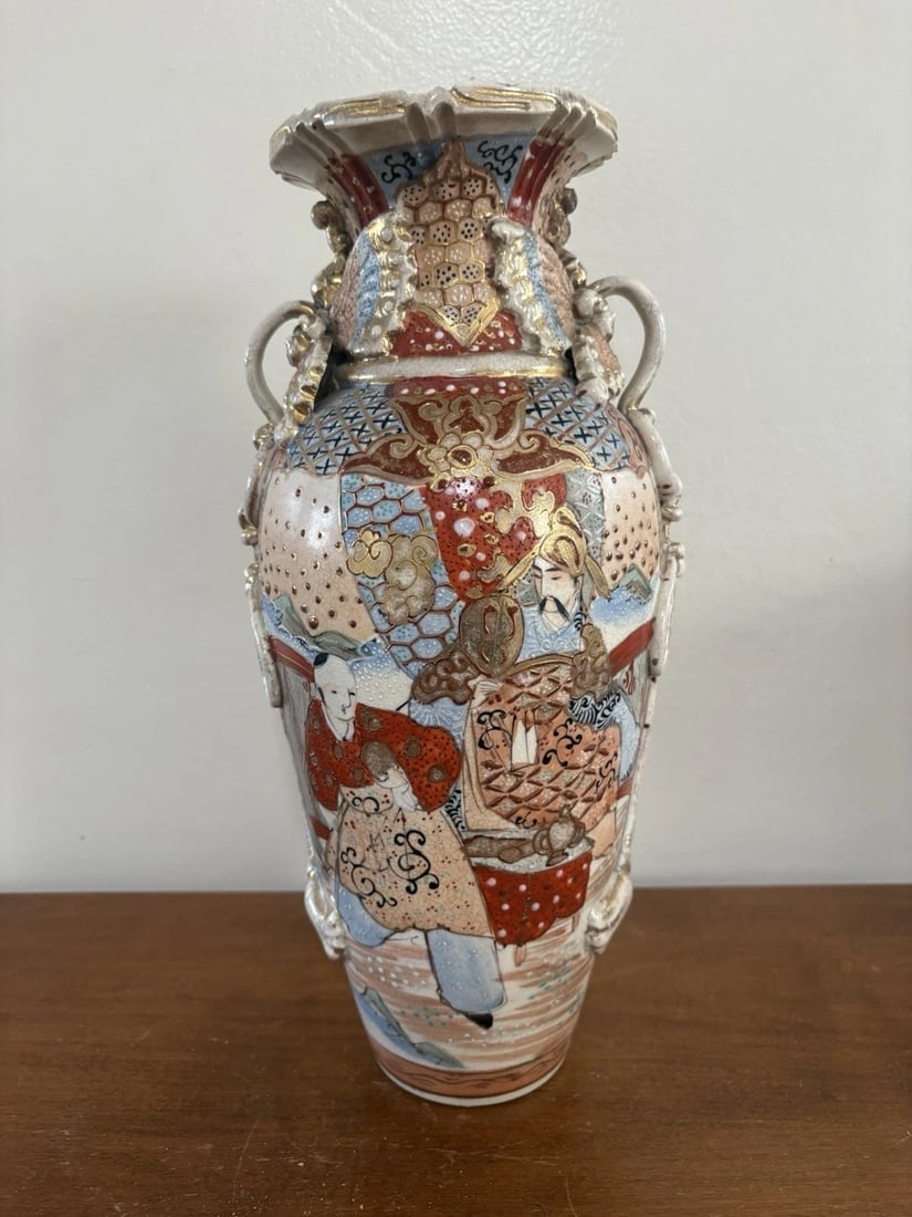 14 5/8” Pr Japanese Satsuma Vases - 8