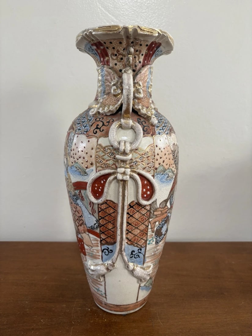 14 5/8” Pr Japanese Satsuma Vases - 9
