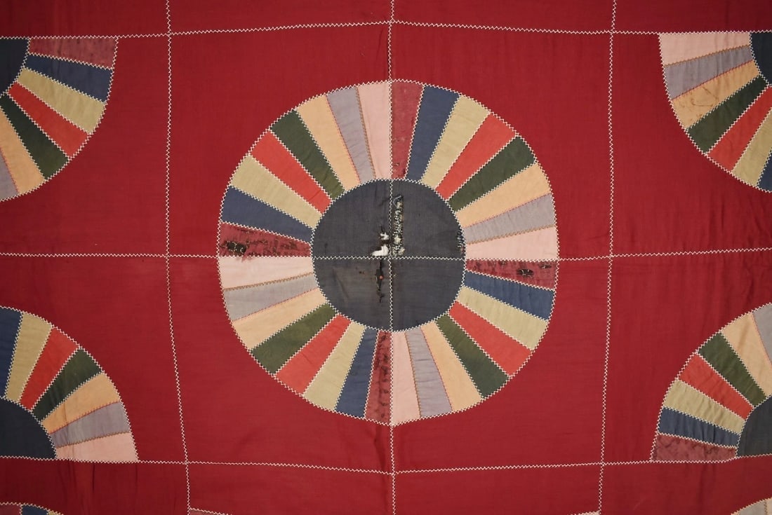 1910's Wool Amish Fans Quilt - 2