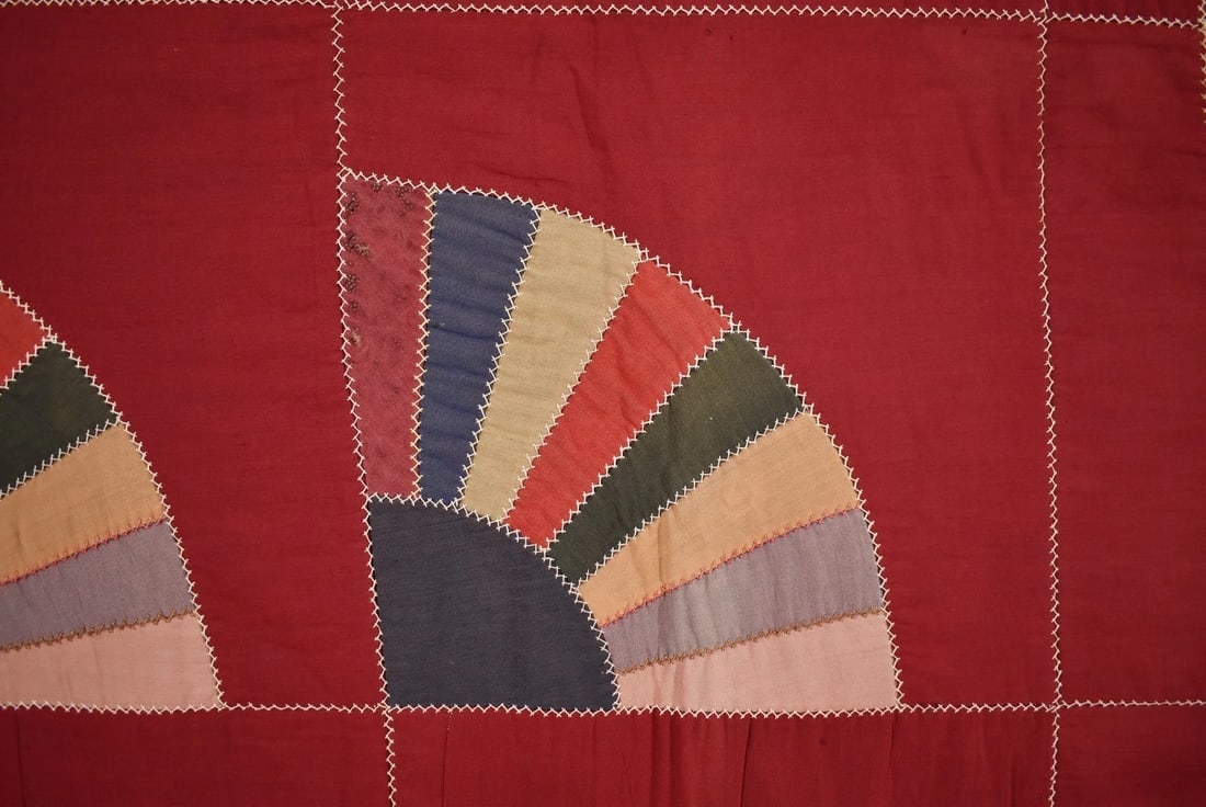 1910's Wool Amish Fans Quilt - 3