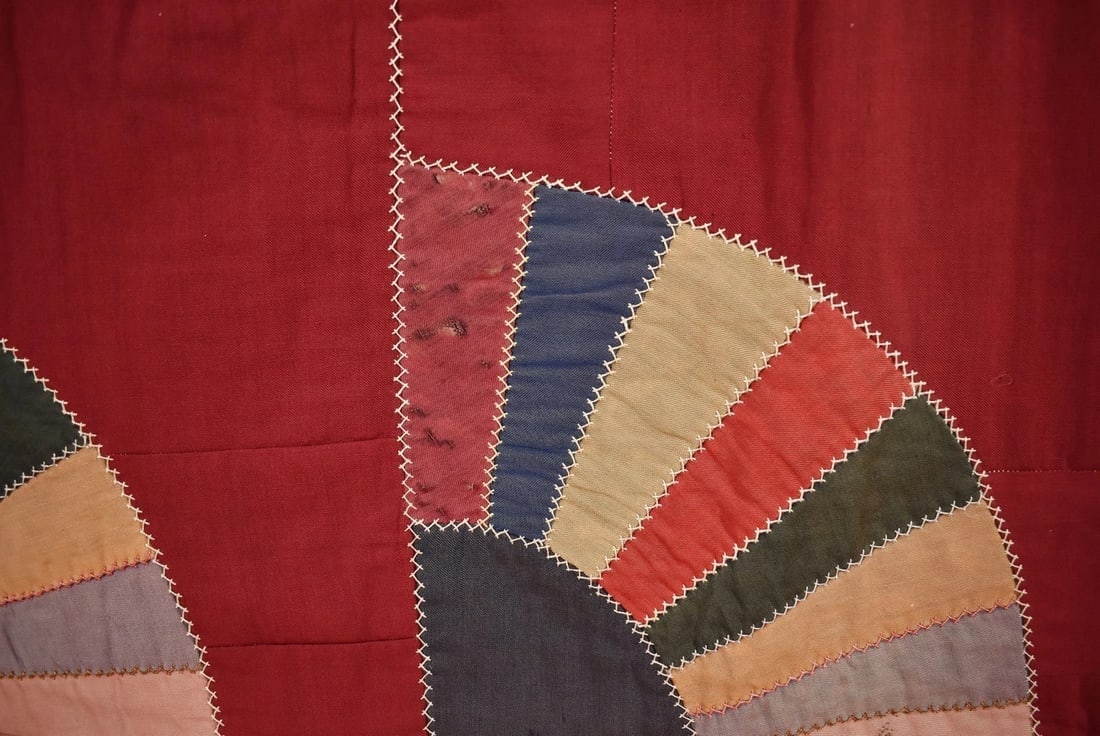 1910's Wool Amish Fans Quilt - 4