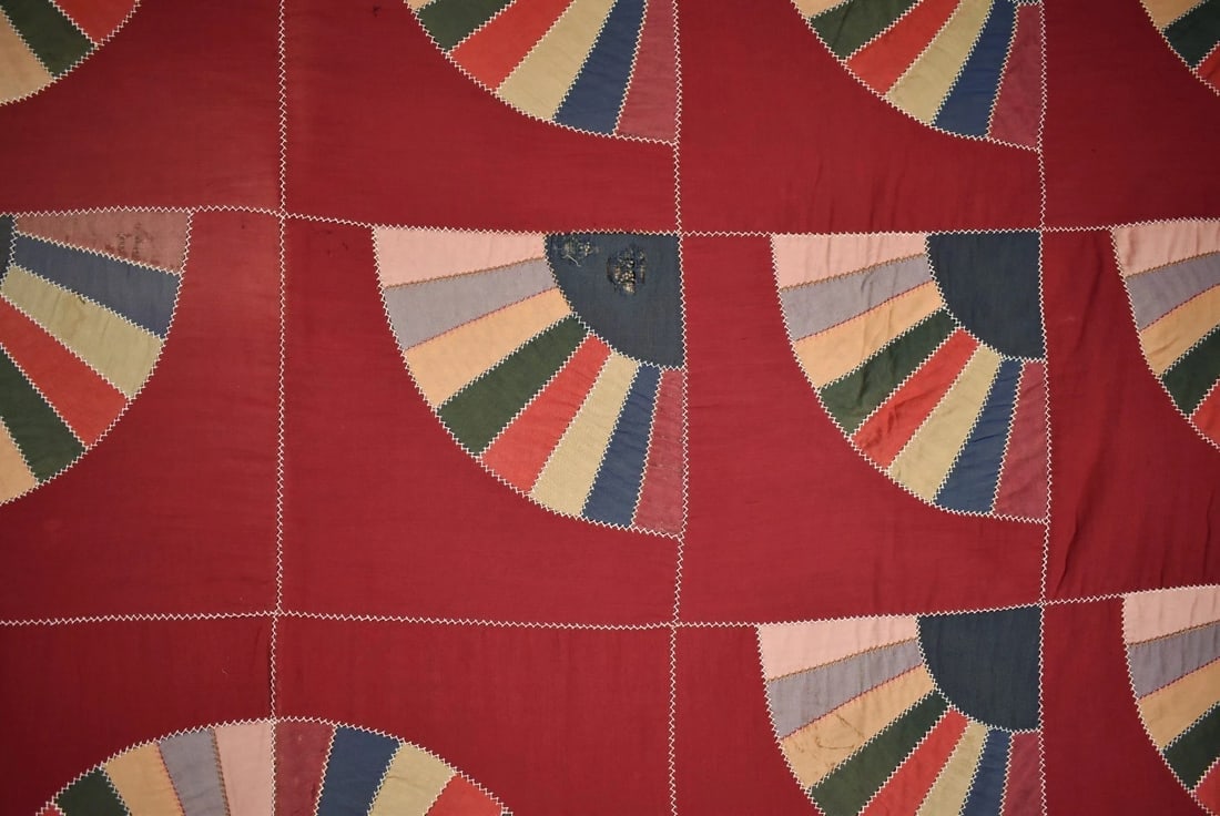 1910's Wool Amish Fans Quilt - 6