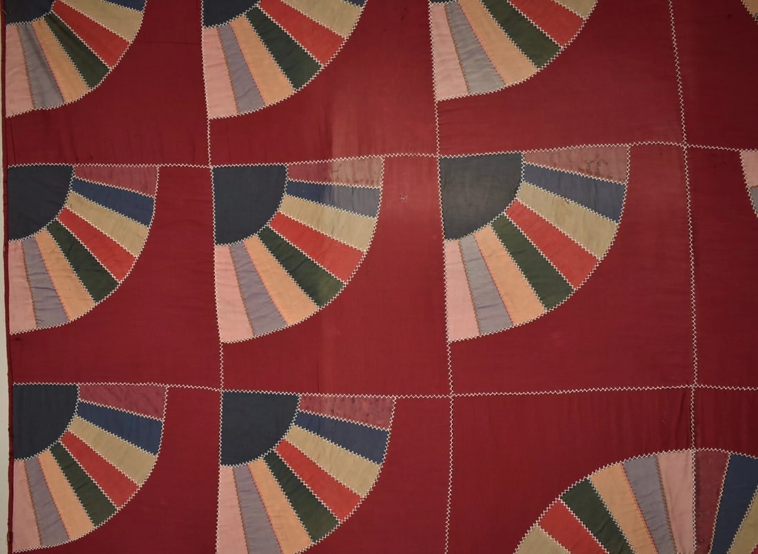 1910's Wool Amish Fans Quilt - 7