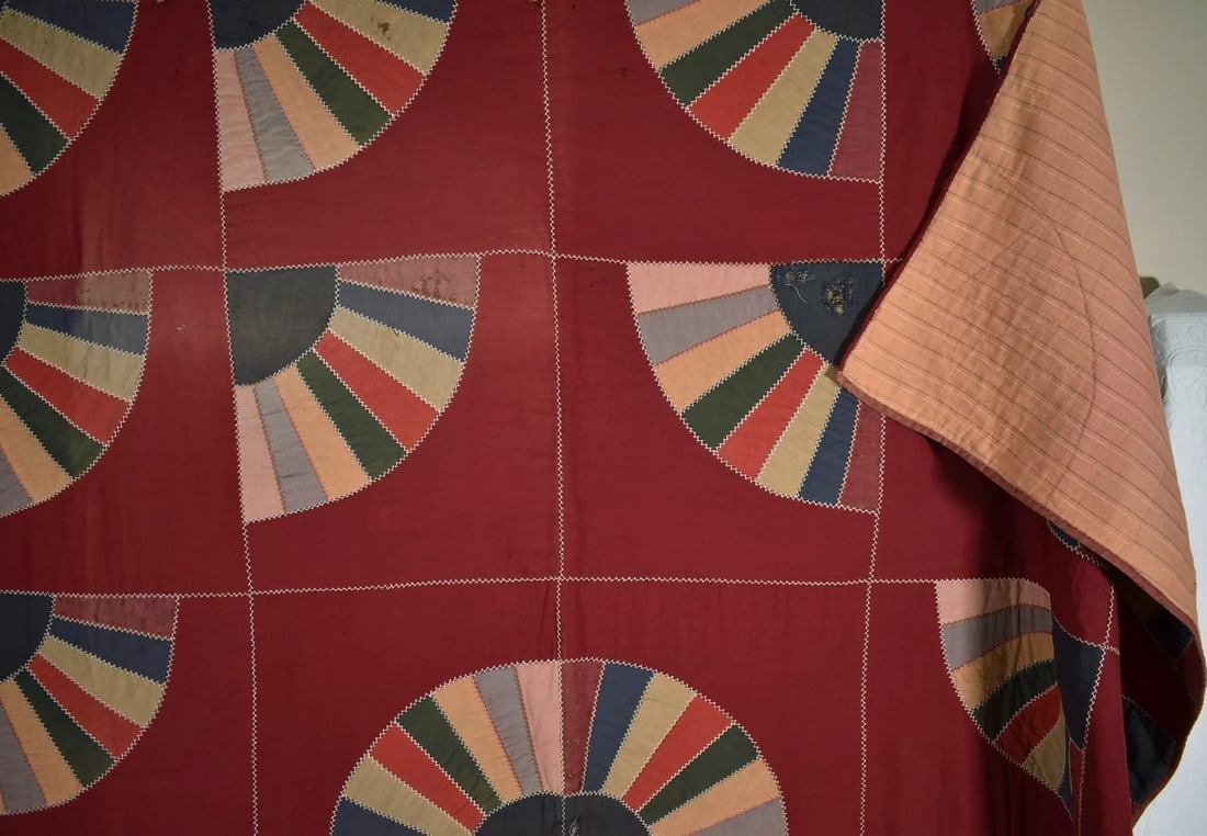 1910's Wool Amish Fans Quilt - 8