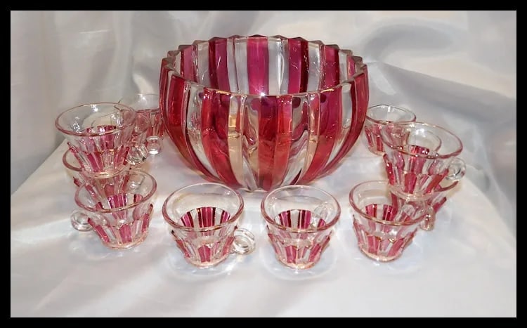 Rare 1940s Punch Bowl 1005 Ruby Flash by INDIANA GLASS - 2
