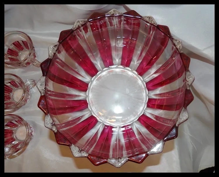Rare 1940s Punch Bowl 1005 Ruby Flash by INDIANA GLASS - 5