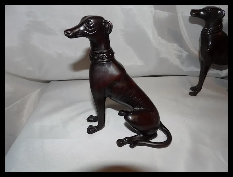 Pair of Greyhound Figurines Statues - 10