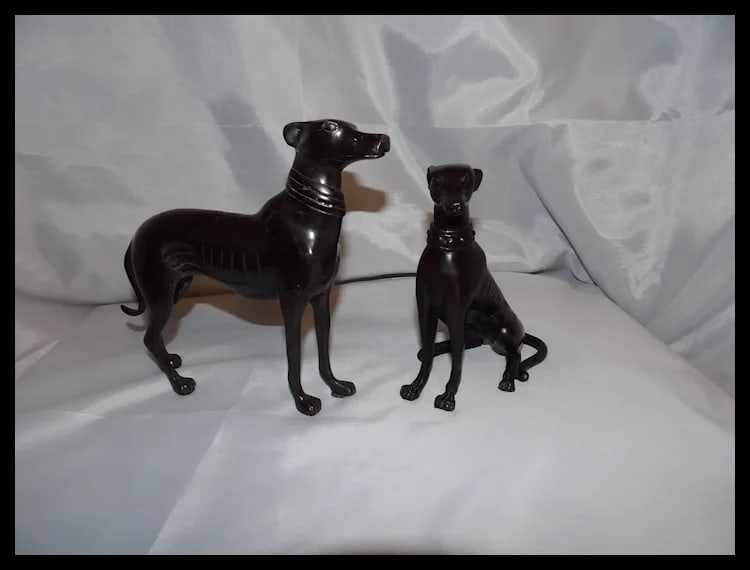 Pair of Greyhound Figurines Statues - 2