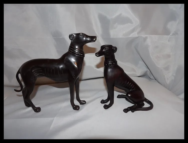 Pair of Greyhound Figurines Statues - 3