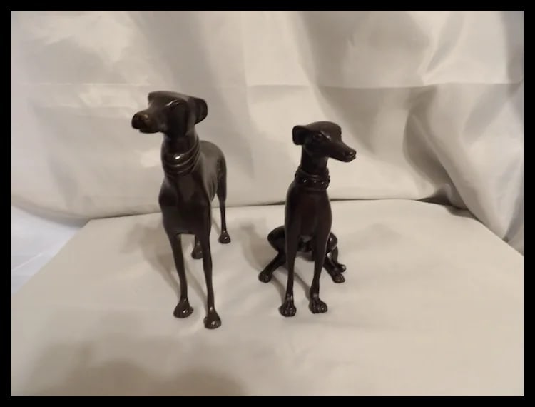 Pair of Greyhound Figurines Statues - 4