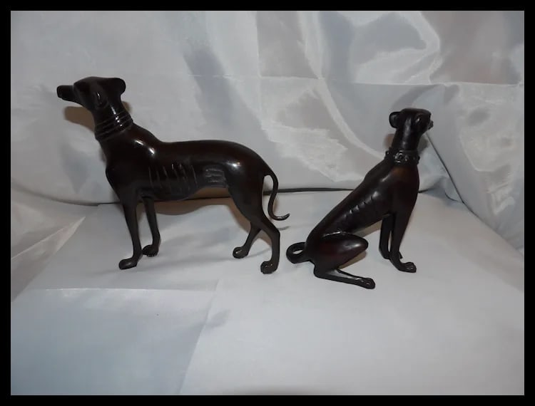 Pair of Greyhound Figurines Statues - 5