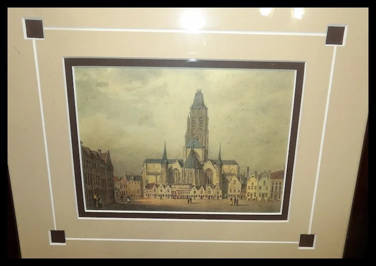 Antique Color Lithograph of Saint Walburga Church- Oudenaarde Belgium - 3