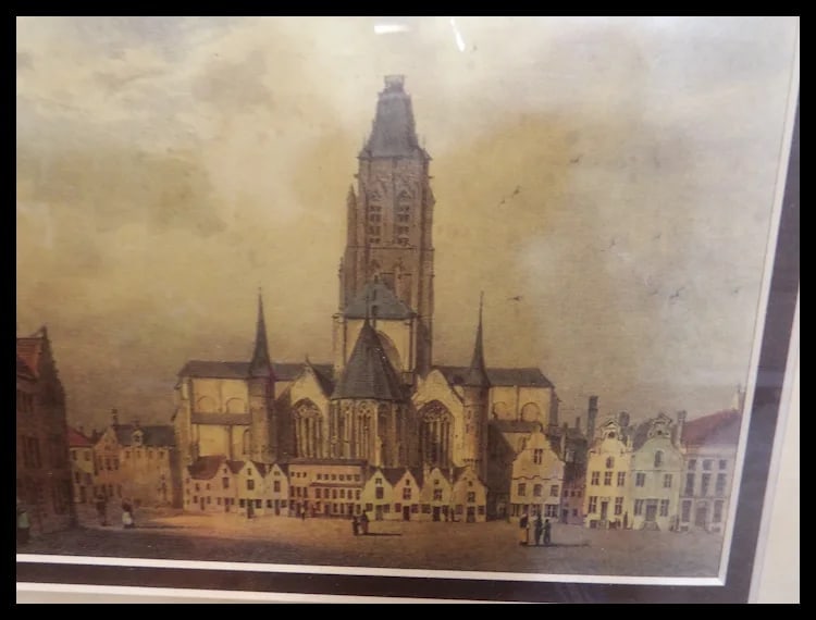 Antique Color Lithograph of Saint Walburga Church- Oudenaarde Belgium - 4