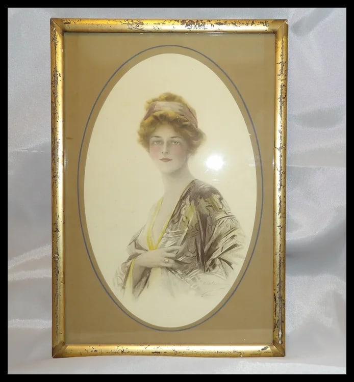 Antique Hand Colored Lithograph of Woman - 3