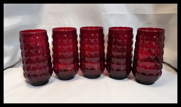 Rare Anchor Hocking Royal Ruby Bubble 16 oz. Lemonade Tumblers - 2