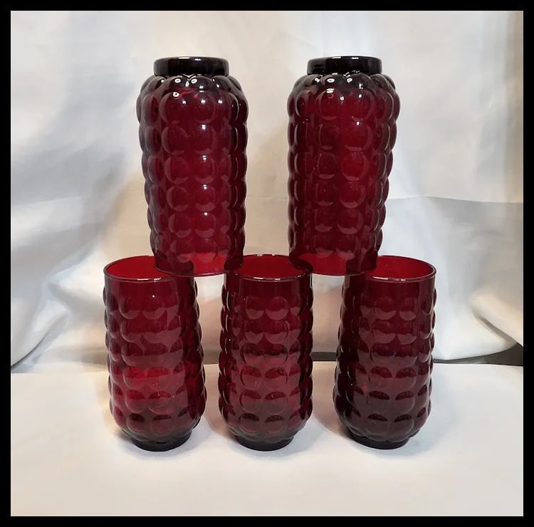 Rare Anchor Hocking Royal Ruby Bubble 16 oz. Lemonade Tumblers - 3
