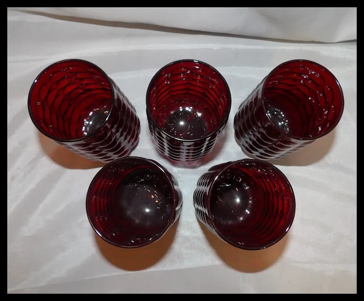 Rare Anchor Hocking Royal Ruby Bubble 16 oz. Lemonade Tumblers - 4