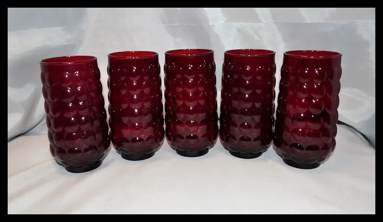 Rare Anchor Hocking Royal Ruby Bubble 16 oz. Lemonade Tumblers - 6