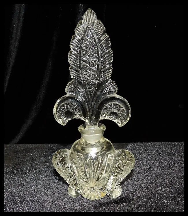 Vintage Irice Perfume Bottle with Large Feathered Stopper 7 ½” - 2