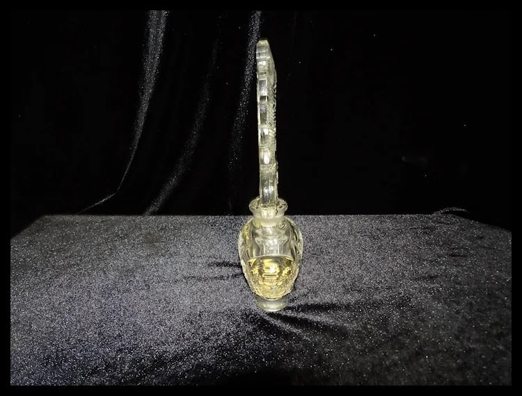 Vintage Irice Perfume Bottle with Large Feathered Stopper 7 ½” - 3