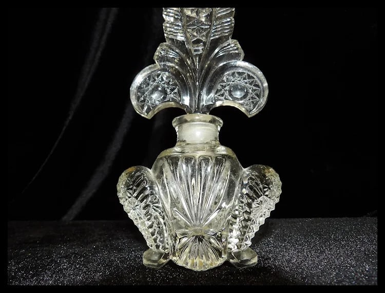 Vintage Irice Perfume Bottle with Large Feathered Stopper 7 ½” - 6