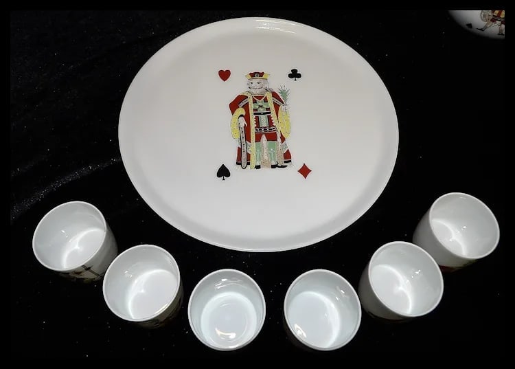 Vintage Porcelaine de Paris Neiman Marcus Limoges France 9 piece Liquor Decanter with King, Queen, - 3