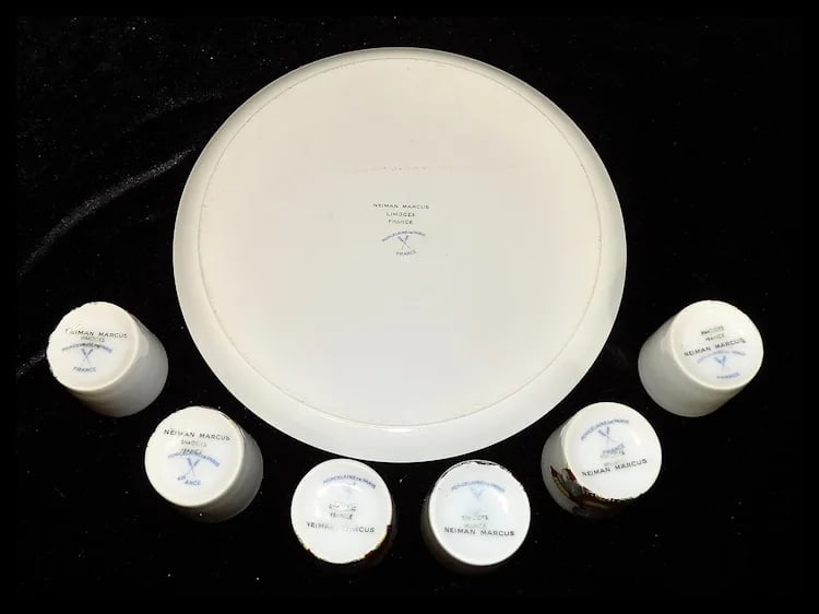 Vintage Porcelaine de Paris Neiman Marcus Limoges France 9 piece Liquor Decanter with King, Queen, - 4