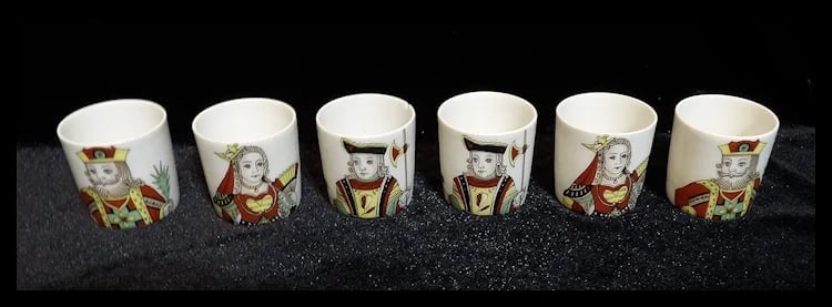 Vintage Porcelaine de Paris Neiman Marcus Limoges France 9 piece Liquor Decanter with King, Queen, - 6
