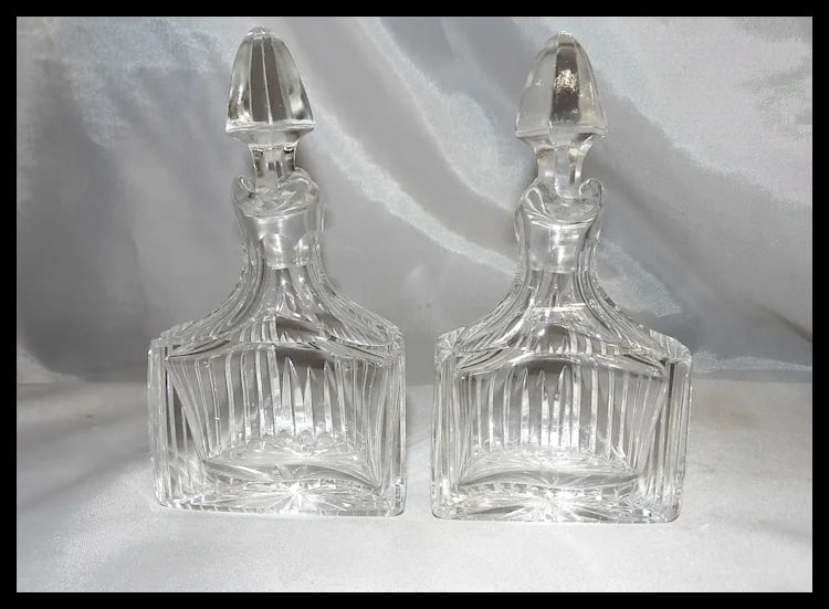 RARE Antique Pair of Flint Glass Flat Sided Cruets - 3