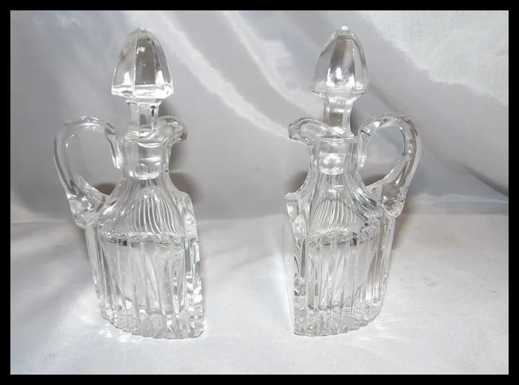 RARE Antique Pair of Flint Glass Flat Sided Cruets - 4