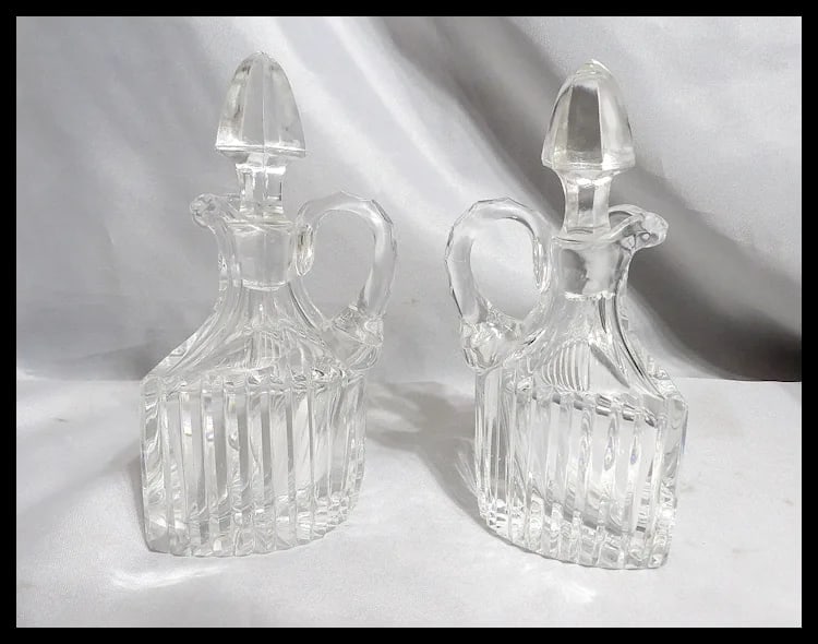 RARE Antique Pair of Flint Glass Flat Sided Cruets - 5