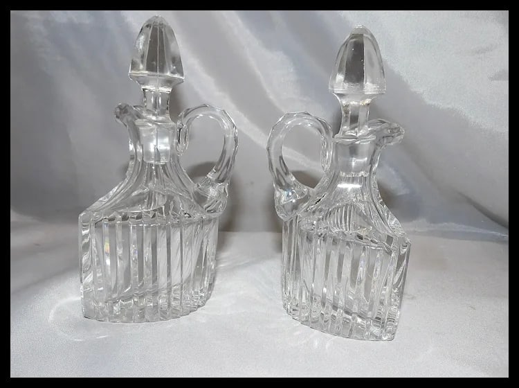 RARE Antique Pair of Flint Glass Flat Sided Cruets - 6