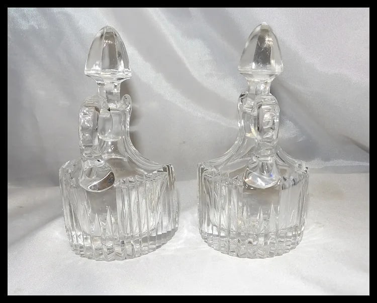 RARE Antique Pair of Flint Glass Flat Sided Cruets - 7