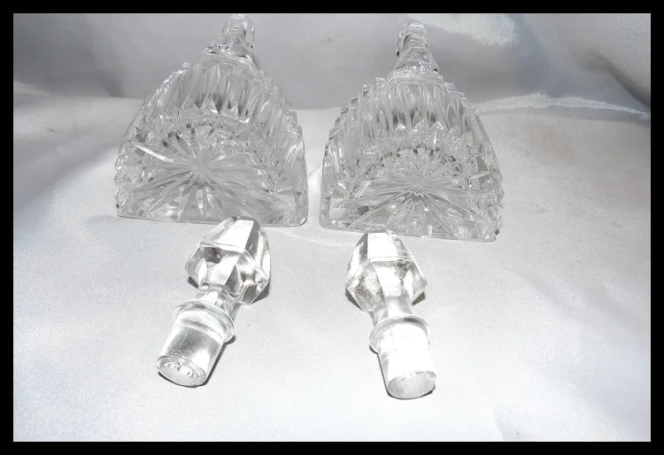 RARE Antique Pair of Flint Glass Flat Sided Cruets - 8