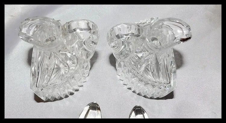 RARE Antique Pair of Flint Glass Flat Sided Cruets - 9